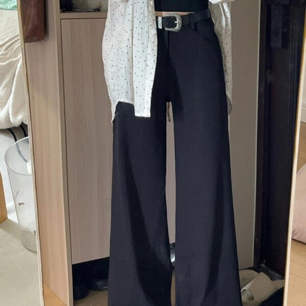 Black High-end Loose Lazy Style Women's Small Size Wide-leg Pants