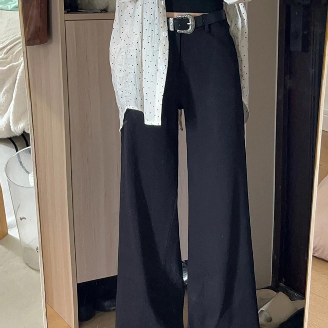 Black High-end Loose Lazy Style Women’s Small Size Wide-leg Pants