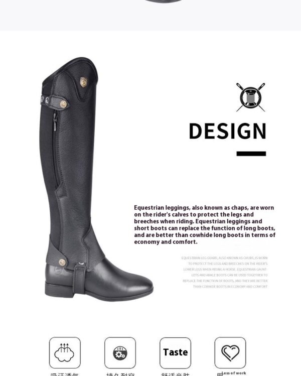 Cowhide Equestrian Chaps High Quality Thick Cowhide Double Zipper Riding Leg Guard Boots - Image 5