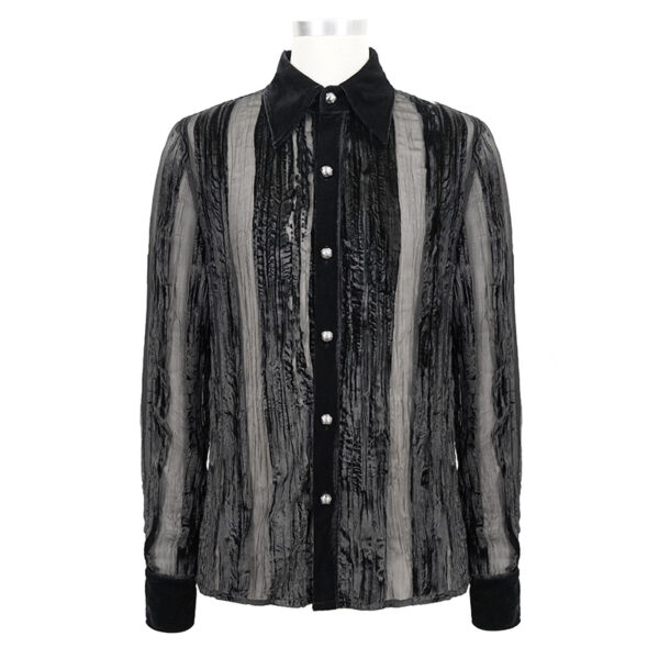 Men's Demon Fashion Gothic Striped Velvet Burnt-out Pleated Shirt - Image 6