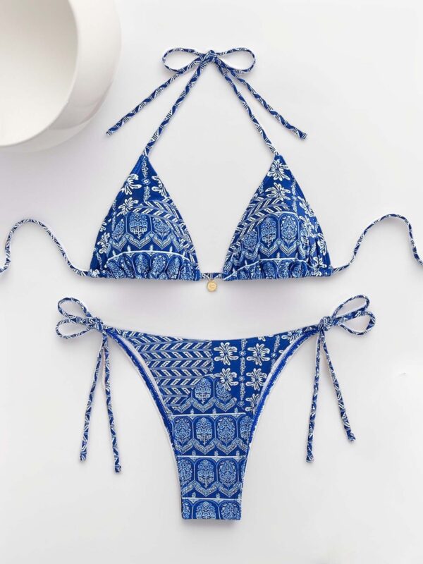 Women Printed Lace-up Bikini Split Swimsuit Swimwear - Image 3