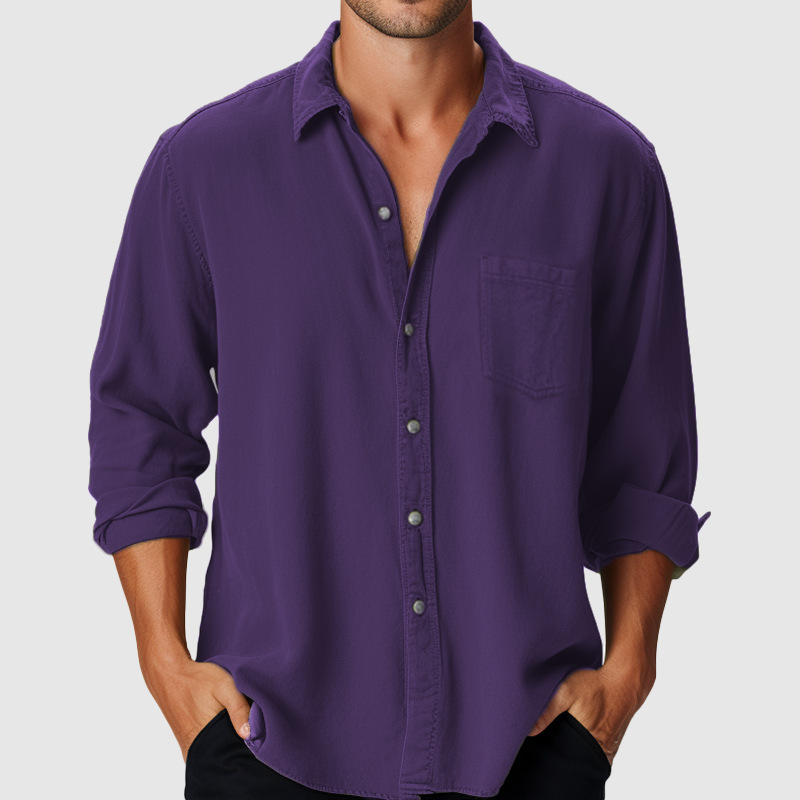 Pure Color Men’s Beach Holiday Fashion Shirt
