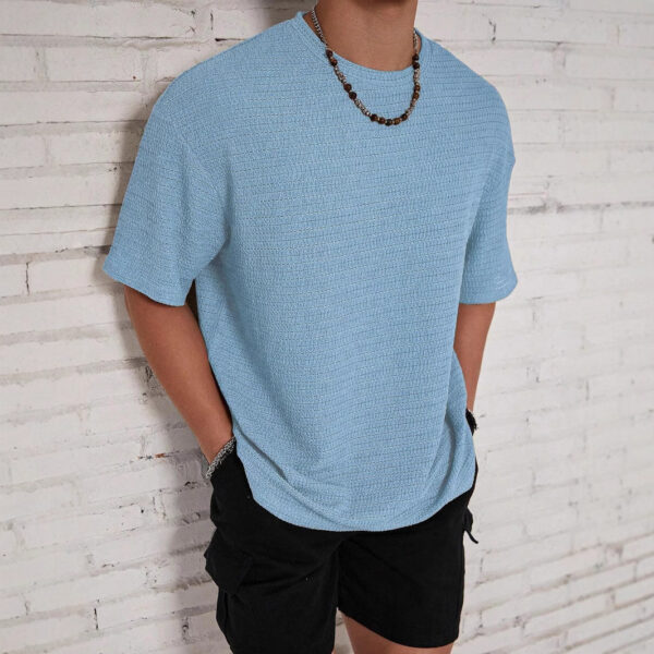Men's Loose Hollow Solid Color Flow Round Neck T-shirt - Image 3