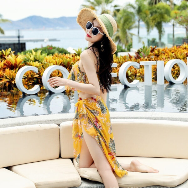 New Women Push Up One-piece Triangle Belt Large Veils Couple Swimwear - Image 6