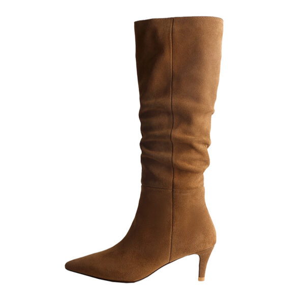 French Suede Boots Women's Brown Stiletto Heel - Image 4
