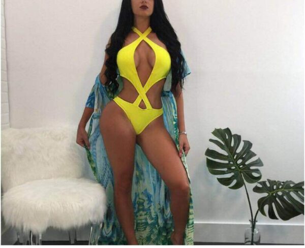 Amazon WISH New Sexy Halter Cross Design Solid Color Bikini Swimwear Women - Image 5