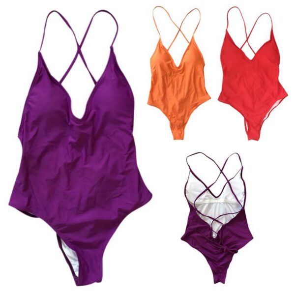 AliExpress Explosion models Bikini New Solid Color Siamese Swimwear Women Sexy Bikini Multicolor Swimwear - Image 2