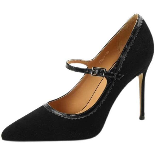 Women's Stiletto Heel Genuine Leather Buckle Pointed Toe Low-cut Shoes - Image 4