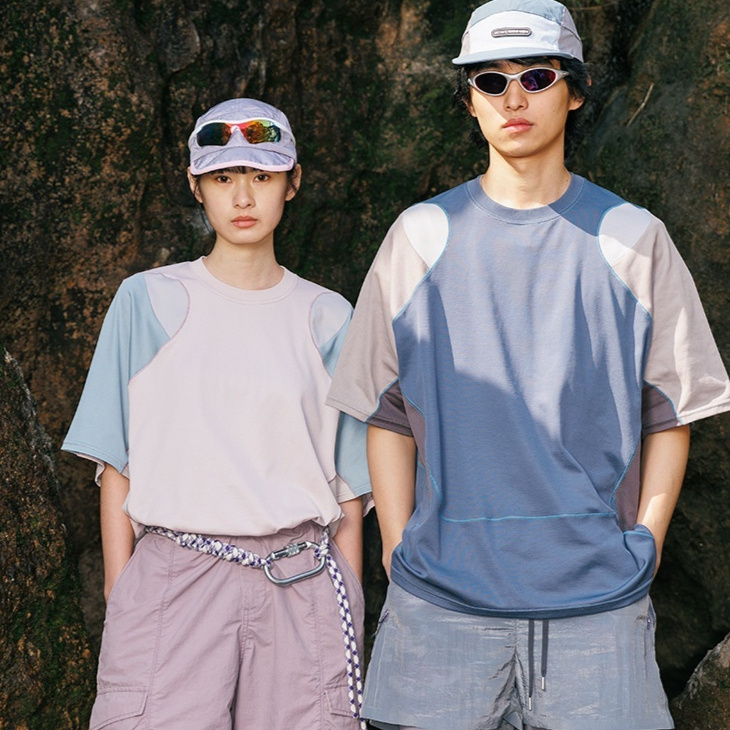 Men’s Patchwork Contrast Color Sports T-shirt Loose Short Sleeve