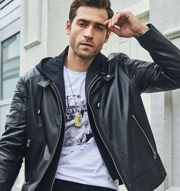 Leather Coat Trend Plus Cotton Hooded - Image 6