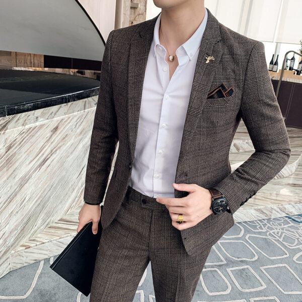Autumn Men's Plaid Suit Business Casual Two-piece Suit - Image 2