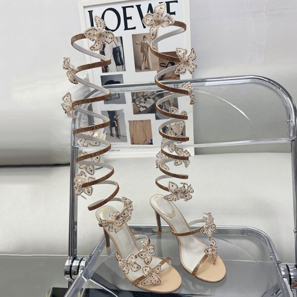 Rhinestone Snake-shaped Strip Winding Sexy Stiletto Heel Catwalk Sandals - Image 5