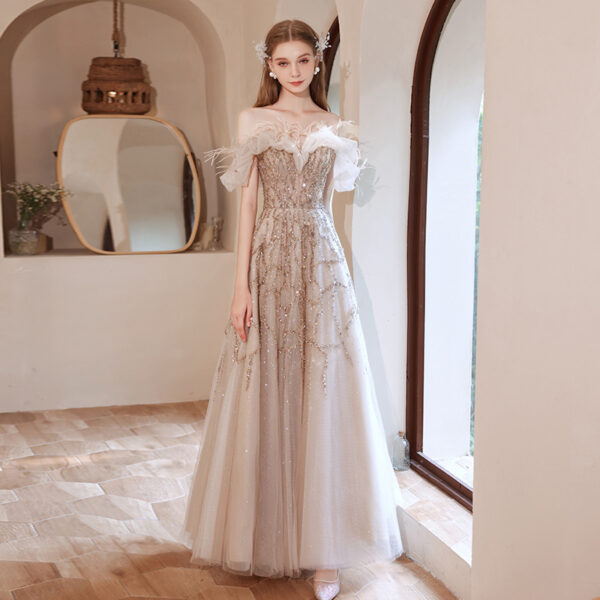 Women's Fashion Temperament One Shoulder Evening Dress - Image 8