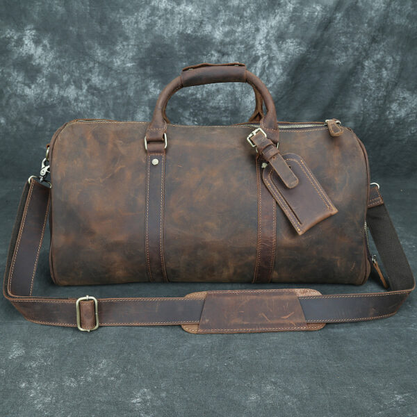 Men's Vintage Crazy Horse Leather Large Capacity Travel Bag - Image 8