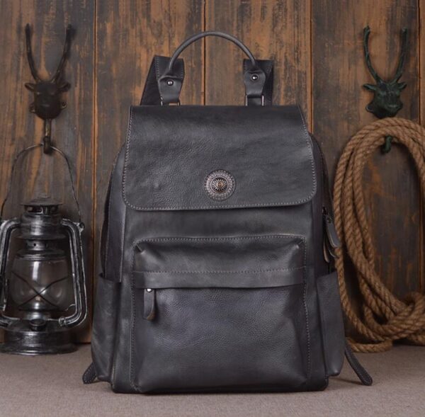 Leather Shoulder Backpack Head Layer Cowhide Computer Outdoor Travel Bag - Image 5