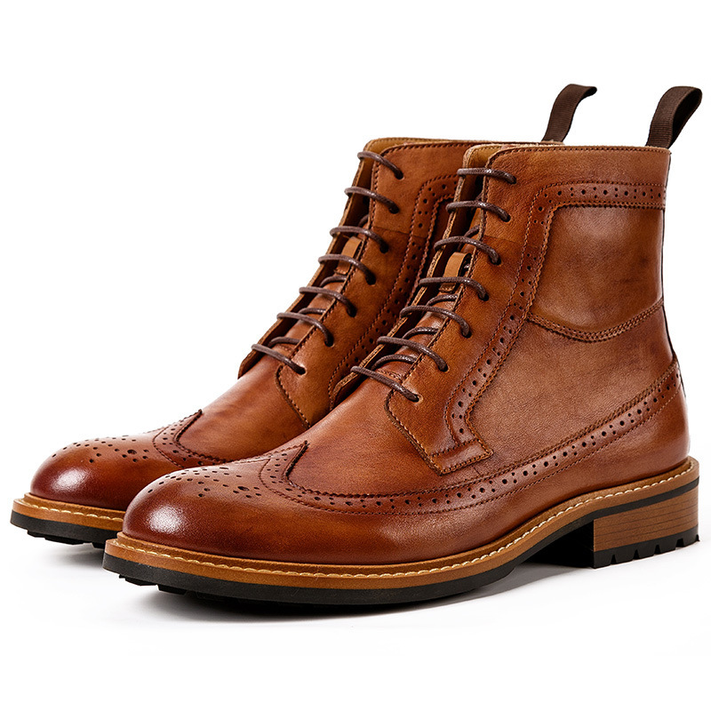 Men’s High-top Casual Cowhide Round Toe Leather Boots