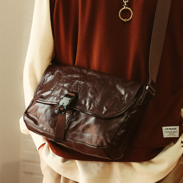 Mens Leather Large Capacity Casual Shoulder Crossbody Bag - Image 4