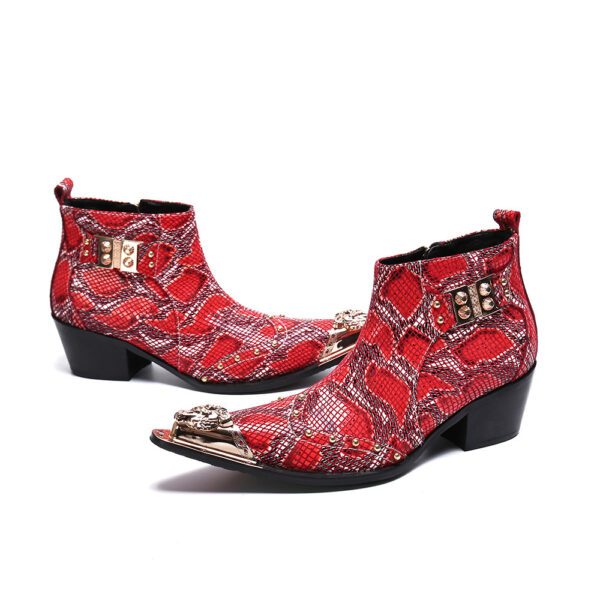 Male British Fashion Personality Snake Print Short Leather Boots - Image 2