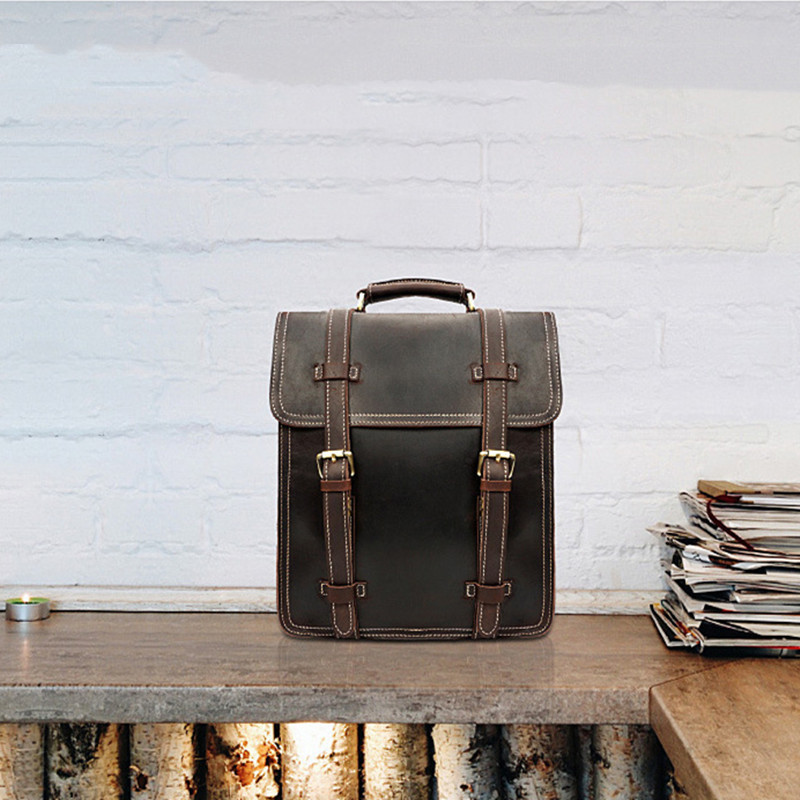 Men’s Fashion Vintage Crazy Horse Leather Backpack