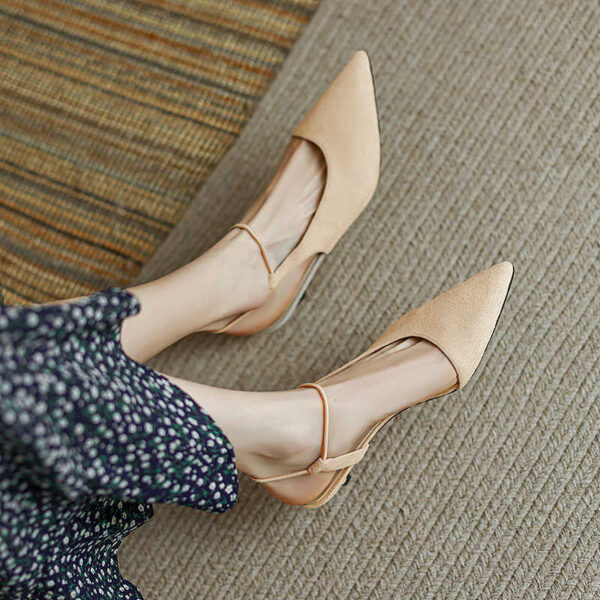 Genuine Leather Semi-toe Box All-match Sandals Summer New Niche Hollow High Heels - Image 4
