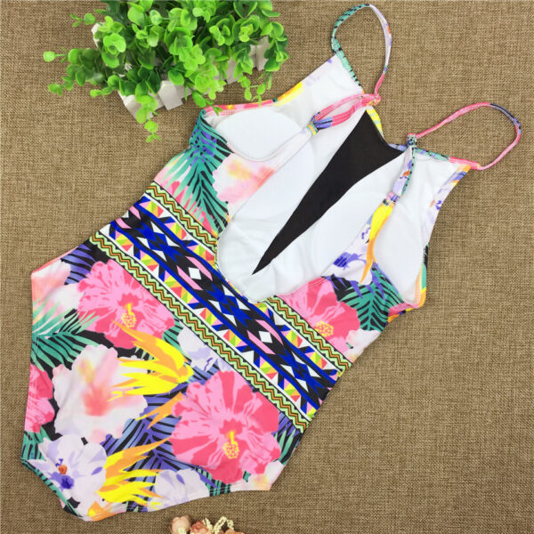 Sexy Mesh One Piece Swimsuit High Cut Swimwear Women Floral Bathing Suit Patchwork Bikini - Image 3