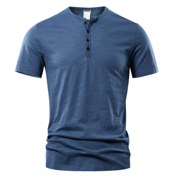 Men's Slub Cotton Casual Solid Color Short Sleeve - Image 4