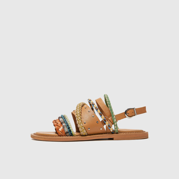 Women's Summer Flat Roman Woven Leather Niche Sandals - Image 5