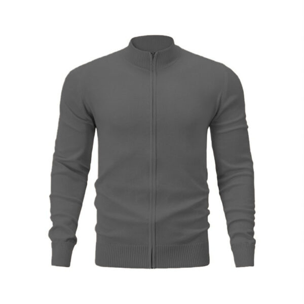 Stand Collar Casual Sports Sweater Solid Color Zipper Sweater - Image 2