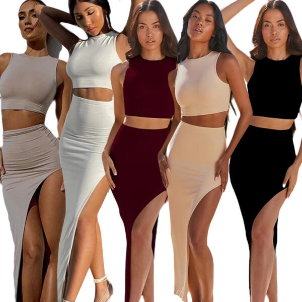 Women's Short Top Split Hip Skirt Two-piece Set Dress - Image 2