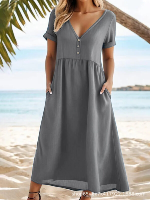 Solid Color Temperament Commute Dress - Image 6
