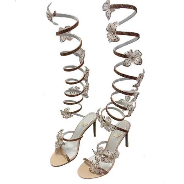 Rhinestone Snake-shaped Strip Winding Sexy Stiletto Heel Catwalk Sandals - Image 10