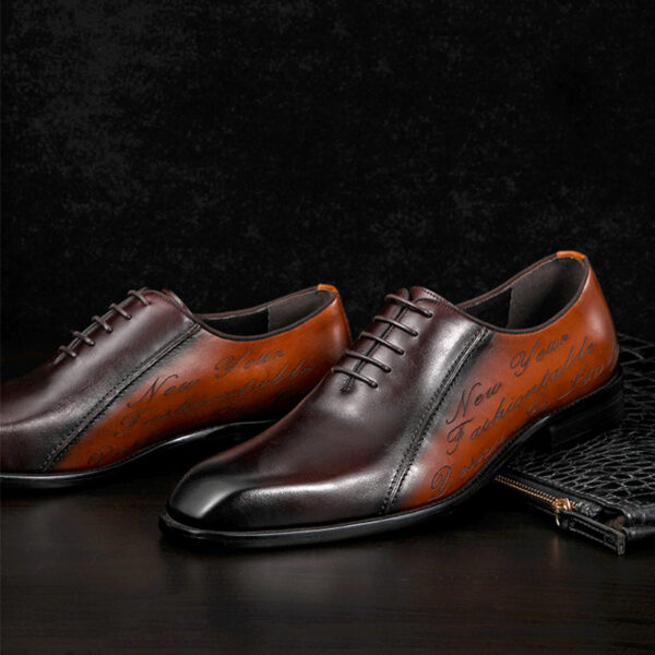 Genuine Leather Plus Size Oxford Men's Colorblock Square Toe Shoes - Image 5