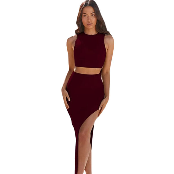 Women's Short Top Split Hip Skirt Two-piece Set Dress - Image 6
