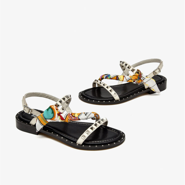 Women's Studded Leather French Niche Flat Sandals - Image 2