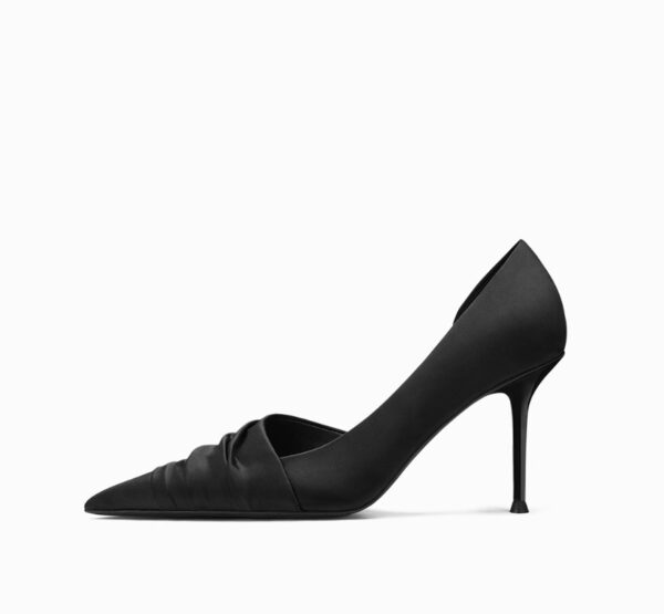 Black Cloth Satin Side Empty High Heels - Image 5