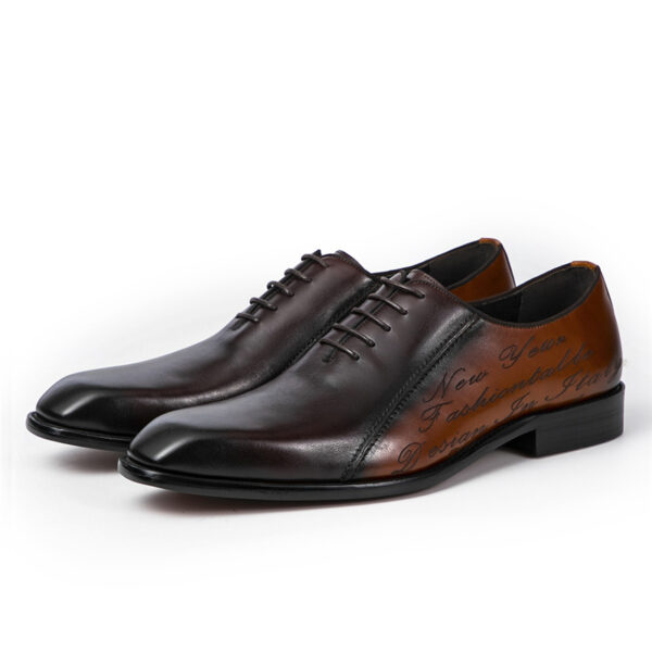 Genuine Leather Plus Size Oxford Men's Colorblock Square Toe Shoes - Image 4