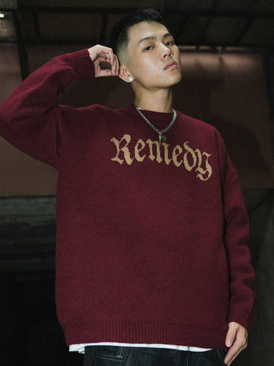 Men’s Letter Devil Crew Neck Loose Sweater