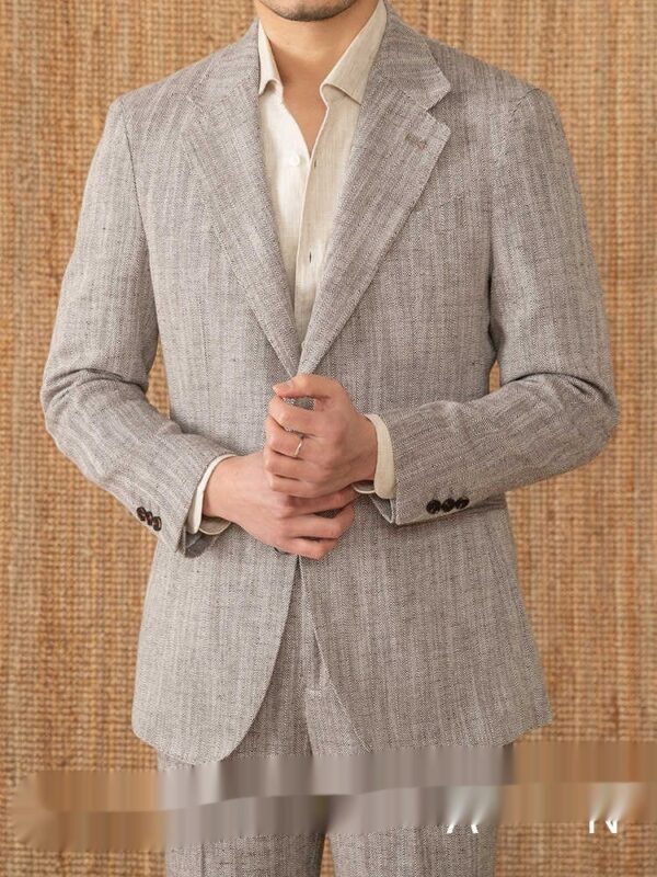 Thin Cotton And Linen Gentry With Half Lining Italian Casual Suit - Image 5