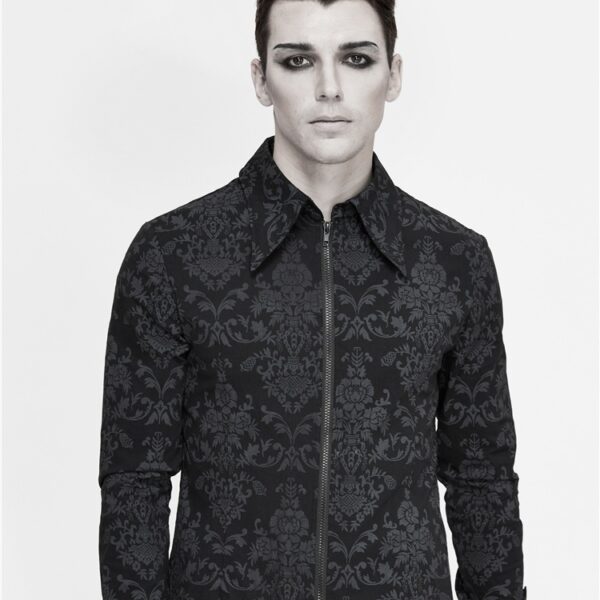 Men's Long Sleeve Stand Collar Zipper Embroidered Shirt