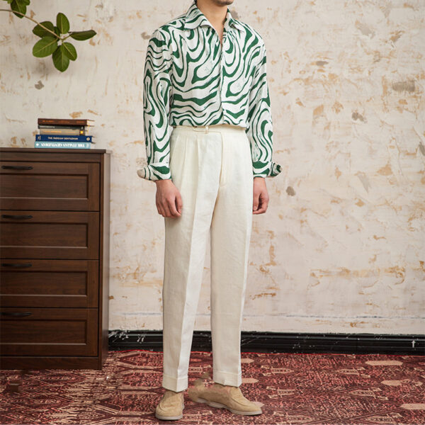Linen Blended Breathable Draping Bow Tie Shirt - Image 3