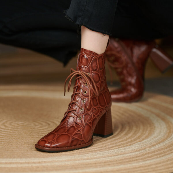Women's Thick Heel Martin Boots Lace Up High Heels - Image 4