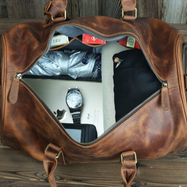 Men's Vintage Crazy Horse Leather Large Capacity Travel Bag - Image 3