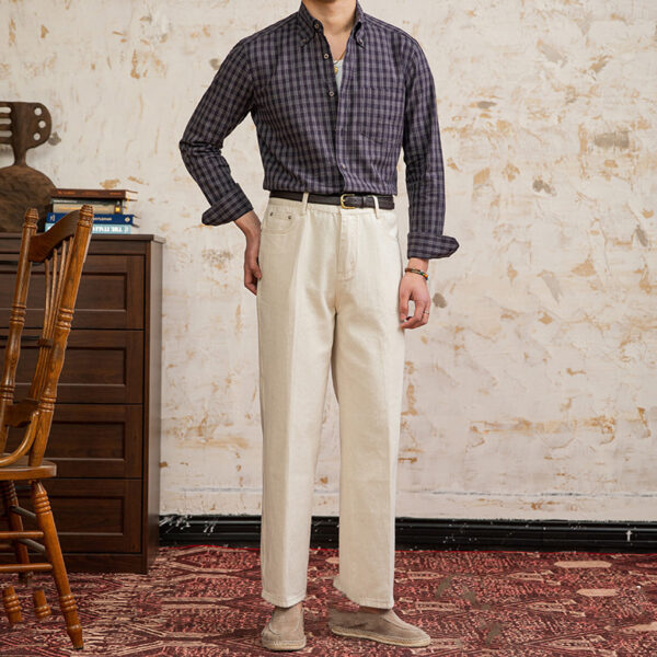 Cotton And Linen Plaid Vintage Long Sleeve Shirt - Image 5