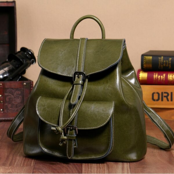 Korean Style Cowhide Pocket Pull-belt Backpack - Image 8