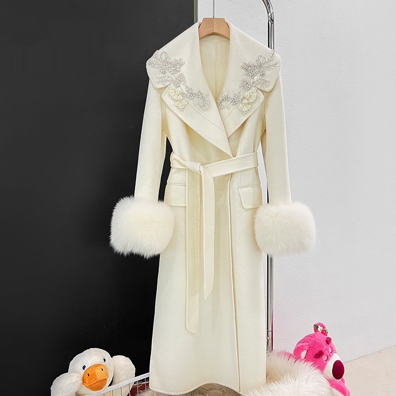 Autumn And Winter Cashmere Wool Reversible Woolen Coat Women’s Long