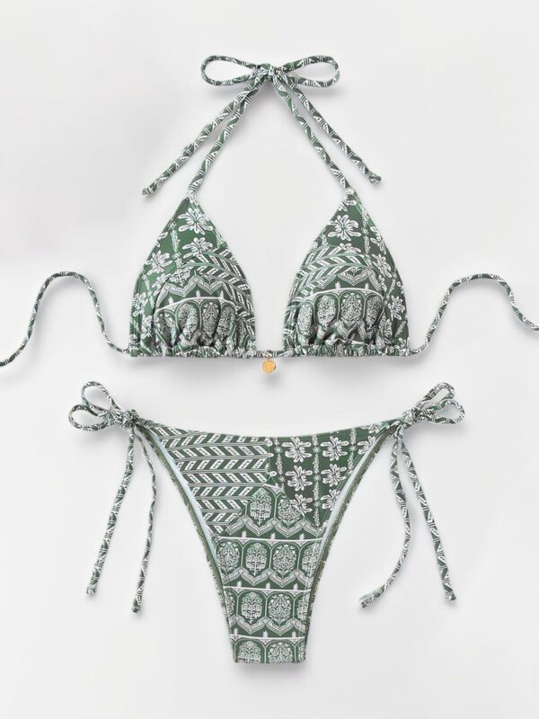 Women Printed Lace-up Bikini Split Swimsuit Swimwear - Image 6