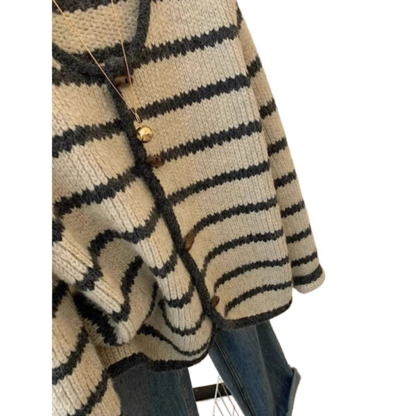 Vintage Stripe Knitted Coat For Women Autumn And Winter - Image 6