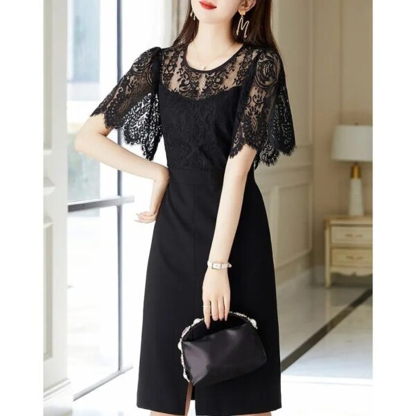Lace Stitching Mid-length Summer Dress Slimming - Image 2