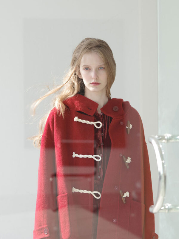 Retro Red Wool Double Faced Woolen Coat Women - Image 2