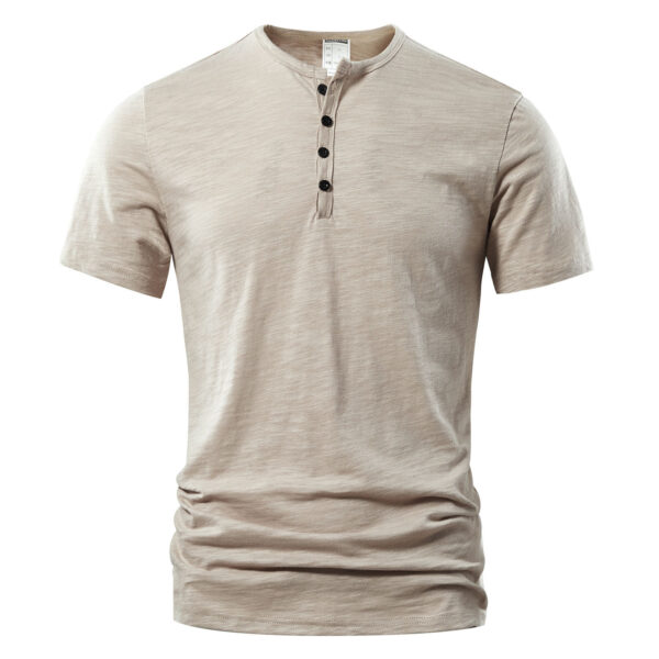 Men's Slub Cotton Casual Solid Color Short Sleeve - Image 5